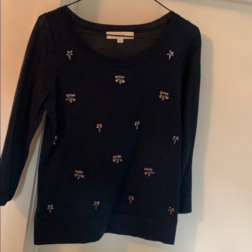 LOFT sweater Navy with Embellishments